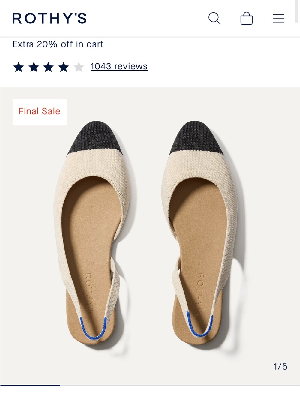 Like New- Rothy's Women's Two-Tone Slingback Flats, Black & Cream- size 9